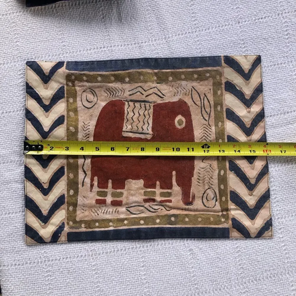 Vintage Hand-painted Elephant Placemats‎ Set of 4 16x12 Bohemian Boho Home Decor